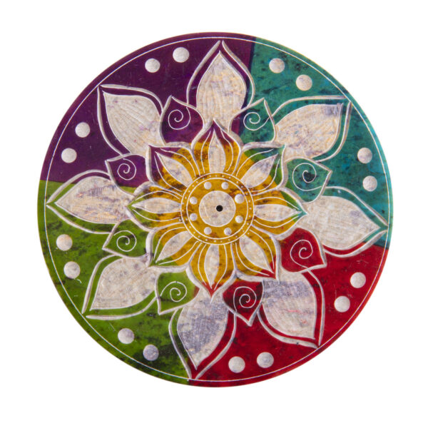 Räucherstäbchenhalter aus Specksteinhalter - rund - buntes Mandala