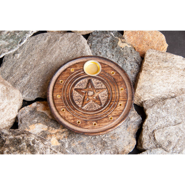 Stäbchen- und Kegelhalter Pentagramm aus Holz, Ø 10 cm