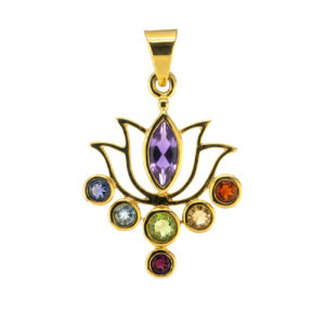 Lotus-Anhänger mit Chakra-Steinen 925 Silber, vergoldet