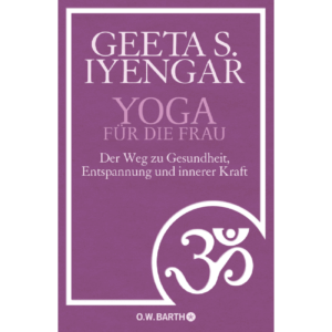 Buchcover „Yoga für die Frau“ von Geeta S. Iyengar in Violett mit weißem Om-Symbol