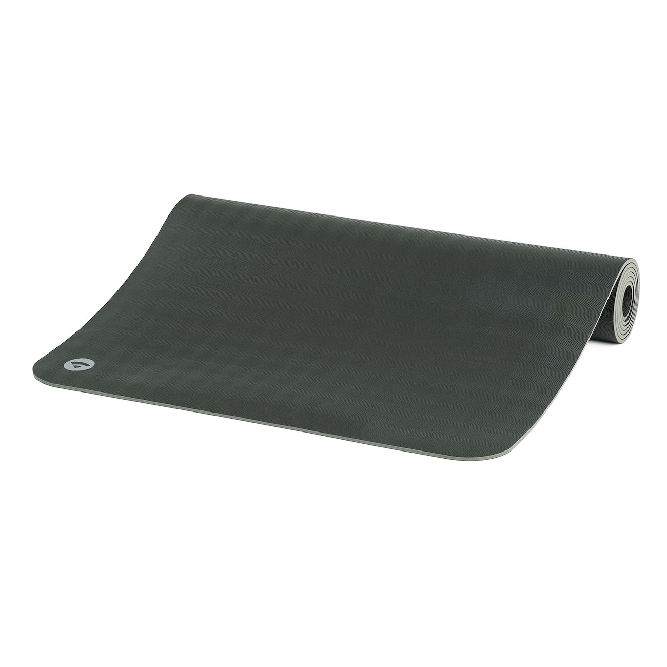 Teilweise ausgerollte Yogamatte EcoPro Diamond XL/XW in Schiefergrau mit strukturierter Oberfläche und bodhi Logo.