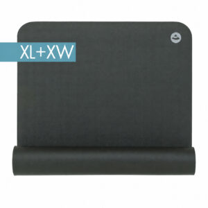 EcoPro Diamond XL/XW Yogamatte in Schiefergrau, teilweise eingerollt mit XL+XW-Kennzeichnung