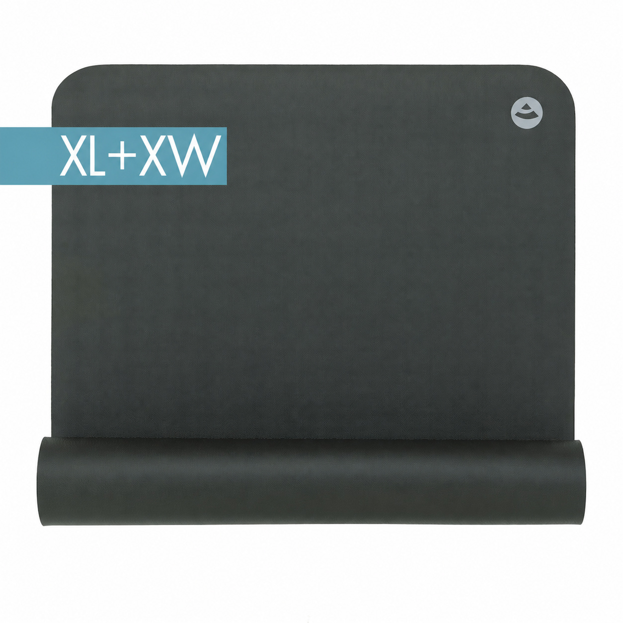 EcoPro Diamond XL/XW Yogamatte in Schiefergrau, teilweise eingerollt mit XL+XW-Kennzeichnung