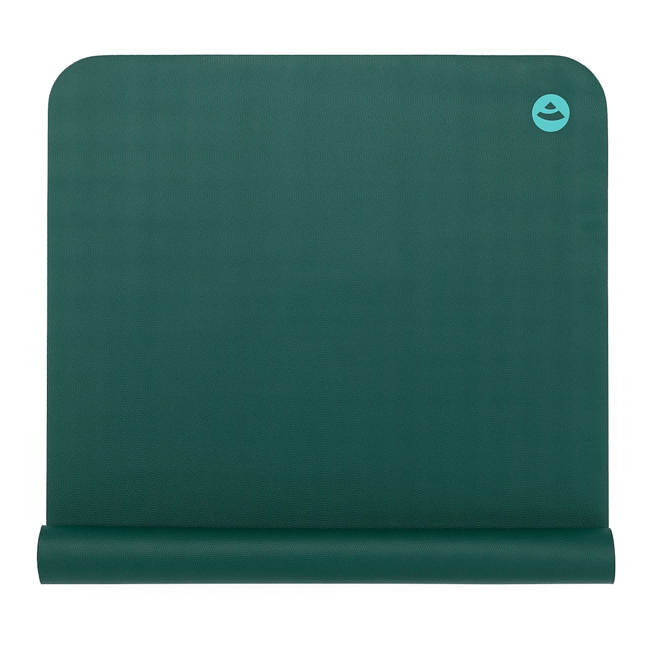 Grüne EcoPro Travel Yogamatte in Jungle Green, teilweise eingerollt mit sichtbarem bodhi Logo
