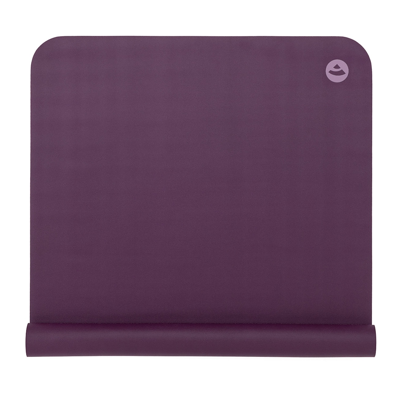 Violette EcoPro Travel Yogamatte, teilweise eingerollt mit strukturierter Oberfläche und bodhi Logo