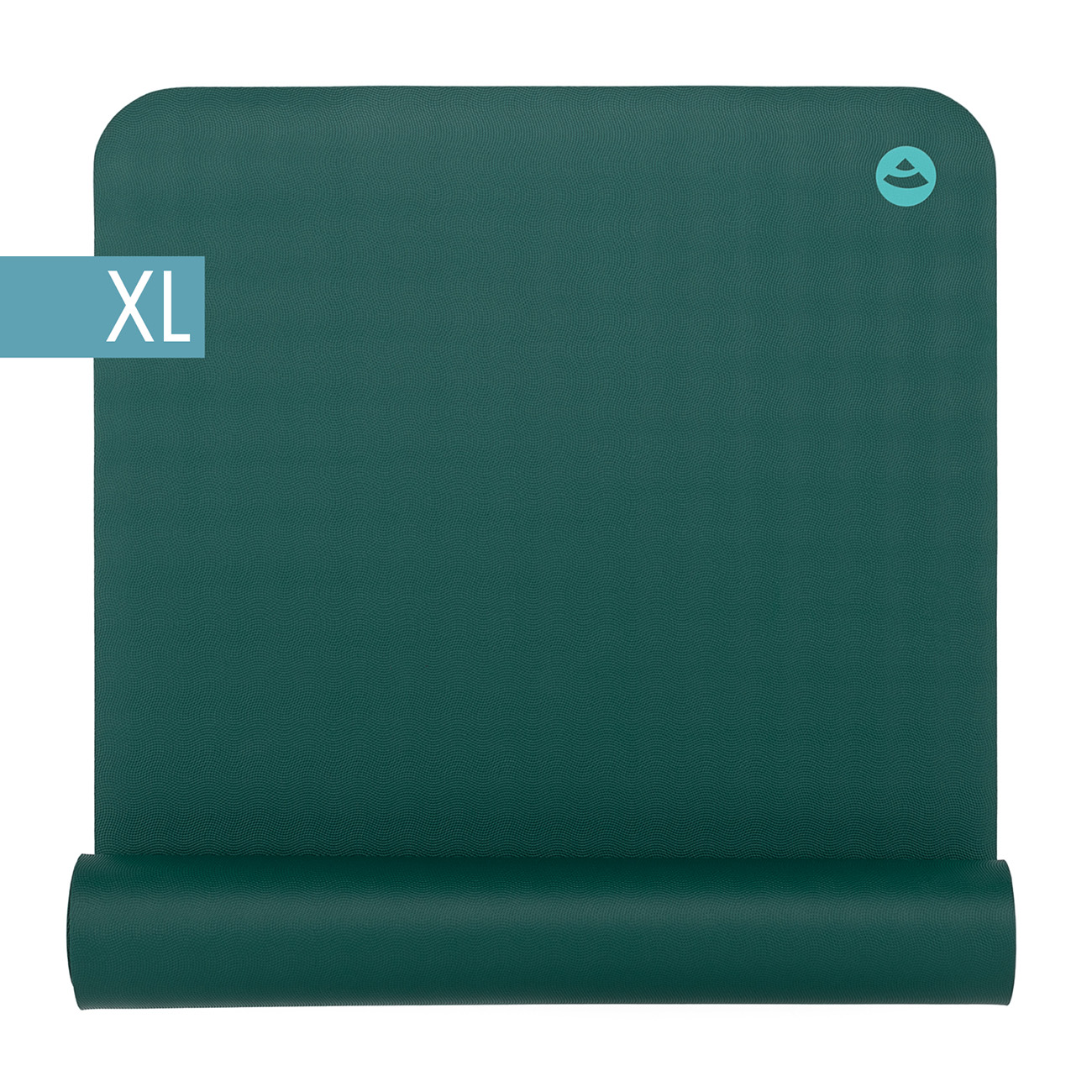 Yogamatte EcoPro XL 4 mm in Jungle Green, teilweise eingerollt mit XL-Kennzeichnung
