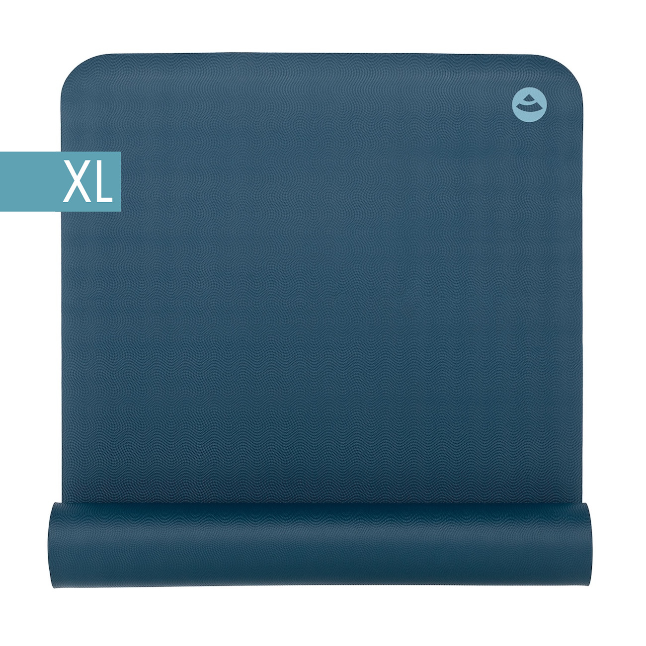 Yogamatte EcoPro XL 4 mm in Ozean, teilweise eingerollt mit XL-Kennzeichnung