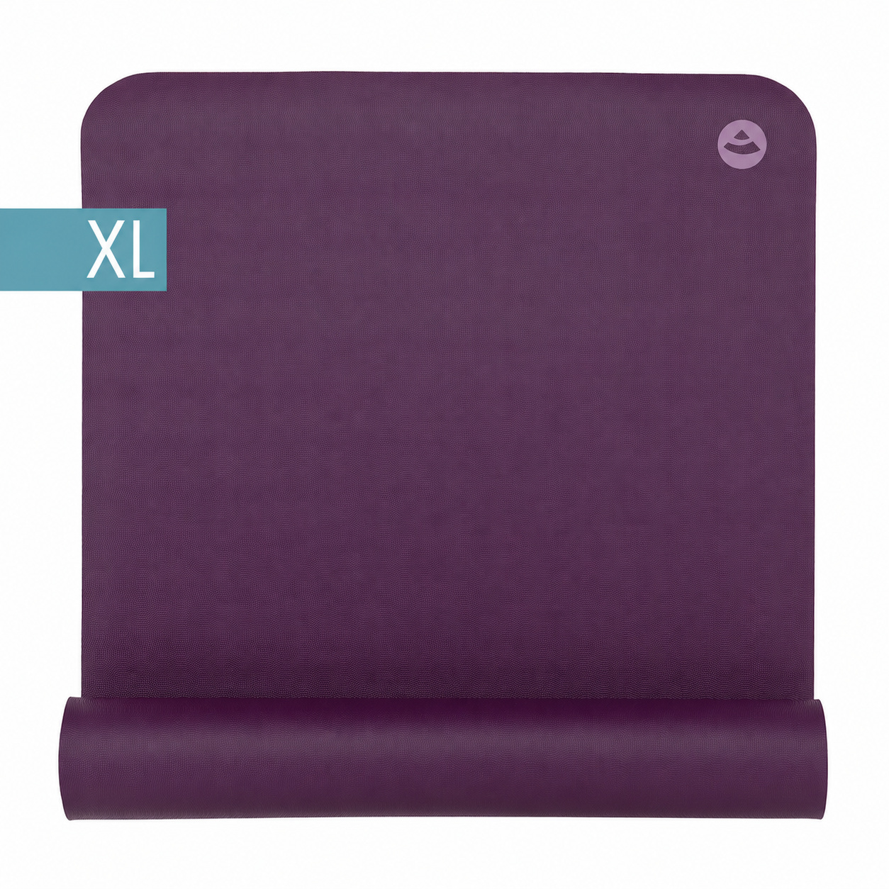 Yogamatte EcoPro XL 4 mm in Violett, teilweise eingerollt mit XL-Kennzeichnung